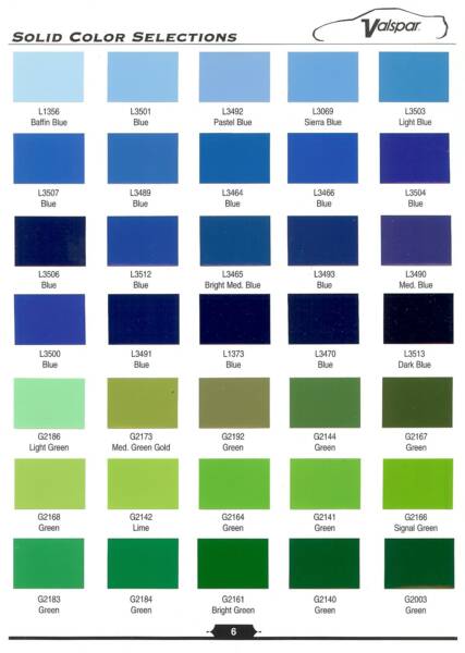 Custom Auto Paint Colors Chart